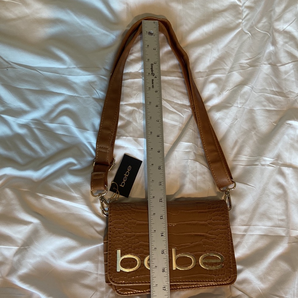 bebe Croc Embossed Crossbody Bag Camel Brown Logo Y2K Shoulder Purse - Picture 13 of 15